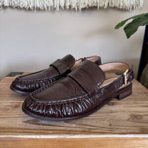Steve Madden Reeves Brown Genuine Leather Gold Hardware Sling Back Loafer Size 8